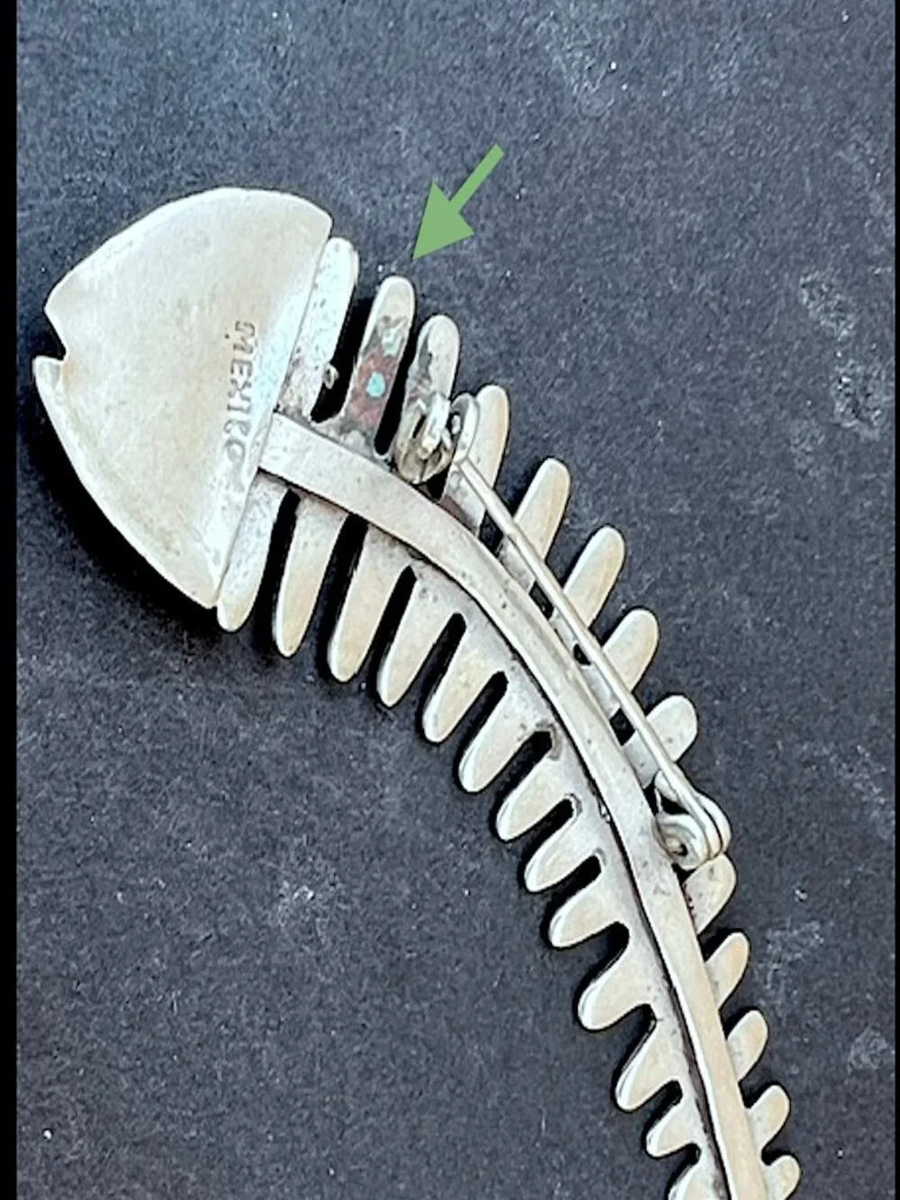 Vintage Mexican Silver Plate Fish Skeleton Brooch Pin Large 3.25